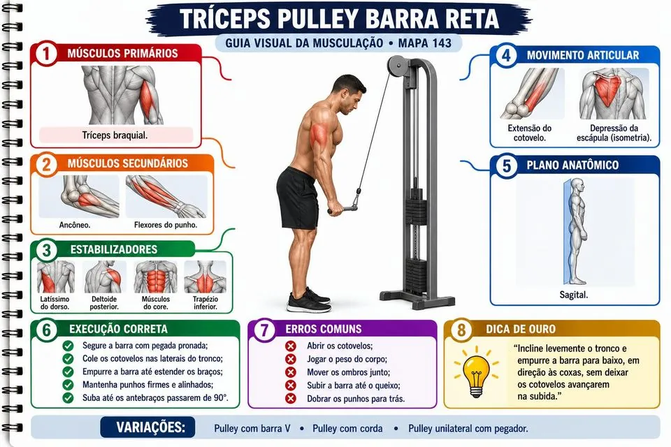 Mapa: Tríceps pulley com barra reta