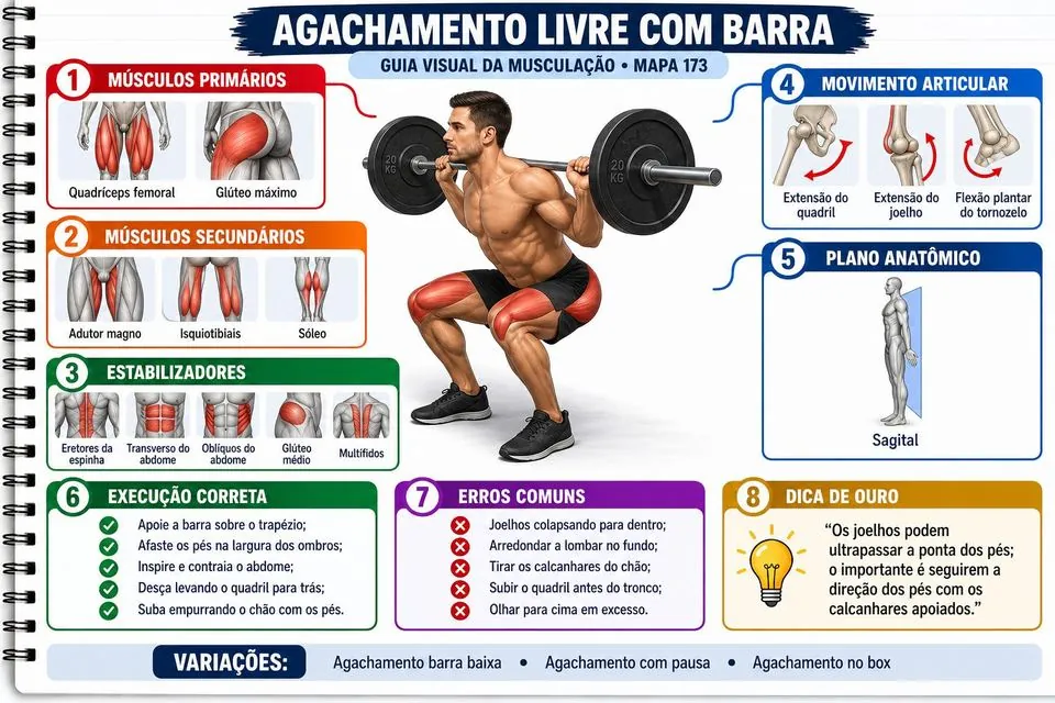 Mapa do agachamento livre com barra